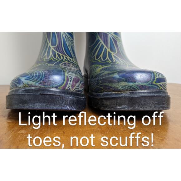 Chooka Invasion Peacock Pattern Green/Blue Rain Boot, All Natural Rubber-7 - Picture 7 of 11